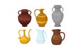 Ancient Greek Amphoric Vases Vector Isolated On White Background Set