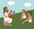 Cartoon ancient greek bard performance