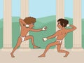 Cartoon ancient greek boys boxing