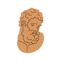 Ancient Greek bust of bearded face. Old sculpture of antique Greece. Vintage philosopher head statue drawn in Royalty Free Stock Photo