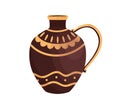Ancient greek ceramic jar decorated by Hellenic ornaments vector flat illustration. Clay amphora with handle and design