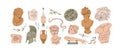 Ancient Greek classic statues and sculptures set, drawn in modern trendy style. Antique art design elements, busts and