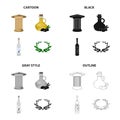 Ancient Greek column, olive oil, ouzo drink, laurel wreath. Greece set collection icons in cartoon black monochrome