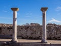 Ancient Greek columns in front of the wall ruins - Philippi - Greece