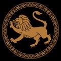 Ancient Greek design. The image of a lion in the ancient Greek style on the shield of a warrior