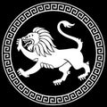 Ancient Greek design. The image of a lion in the ancient Greek style on the shield of a warrior