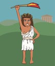 Ancient greek girl athlete with olympic flame