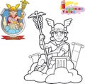 Ancient greek god Hermes, coloring book, funny illustration