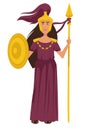 Athena ancient Greek Goddess in gold armor isolated female character