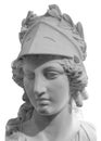 Ancient Greek goddess Athena Pallas statue isolated on white. Marble woman head in helmet sculpture. Royalty Free Stock Photo