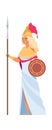 Ancient Greek goddess Hera. Cartoon divine woman in white dress and helmet with spear and shield. Member of Olympic Royalty Free Stock Photo