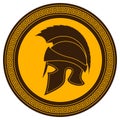 Ancient Greek Helmet with a Crest on the Shield on a White Background Royalty Free Stock Photo