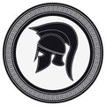 Ancient Greek Helmet with a Crest on the Shield on a White Background. Silhouette Spartan Helmet. Vector Roman Helmet