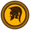 Ancient Greek Helmet with a Crest on the Shield on a White Background. Silhouette Spartan Helmet. Vector Roman Helmet Royalty Free Stock Photo