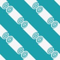 Ancient Greek motif cylinder spiral vector seamless pattern background. Aqua blue azure white backdrop with diagonal