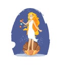 Ancient greek mythological goddess Aphrodite vector cartoon illustration