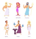 Ancient greek mythology. The gods and goddesses of olympus. Cartoon funny characters