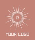 Ancient greek omega letter, sunbursts vector logo Royalty Free Stock Photo