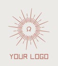 Ancient greek omega letter, sunbursts vector logo Royalty Free Stock Photo