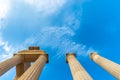 Ancient greek pillars of the acropolis of Lindos Royalty Free Stock Photo