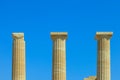 Ancient greek pillars at top of Lindos Acropolis Royalty Free Stock Photo