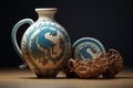 Ancient Greek pottery featuring mythical hippocamp