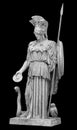 Ancient Greek Roman statue of goddess Athena god of wisdom and the arts historical sculpture isolated on black. Marble Royalty Free Stock Photo