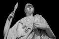 Ancient Greek Roman statue of goddess Athena god of wisdom and the arts historical sculpture isolated on black. Marble Royalty Free Stock Photo