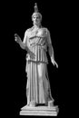 Ancient Greek Roman statue of goddess Athena god of wisdom and the arts historical sculpture isolated on black. Marble Royalty Free Stock Photo