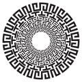 Ancient Greek round meander key black and white vector pattern