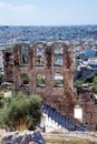 Ancient Greek ruins, ruins amidst lush green grass. Acropolis, Athens, Greece.eautiful view of the capital of Greece - Athens Royalty Free Stock Photo