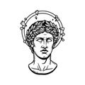Ancient Greek Statue Head with Laurel Wreath and Broken Halo Royalty Free Stock Photo