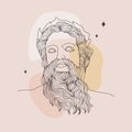 Ancient greek sculpture. Linear head of Zeus. God antique statue. Trendy vector illustration in one line drawing style