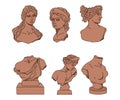 Ancient Greek statues of goddess or nymph, vector terracotta line and solid silhouettes antique sculptures of female Royalty Free Stock Photo