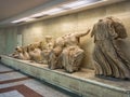 Ancient Greek statues of public free exhibition in subway or metro station of Acropolis in Athens, Greece