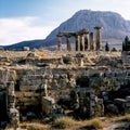 Ancient Greek temple of Apollo located in Delphi, Central Greece Royalty Free Stock Photo