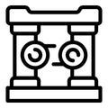 Ancient greek temple with columns holding rotating circular objects