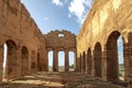 Ancient Greek Temple of Concordia in the Valley of the Temples of Agrigento, seen from inside in architectural details. Royalty Free Stock Photo