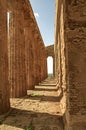 Ancient Greek Temple of Concordia in the Valley of the Temples of Agrigento, seen from inside in architectural details. Royalty Free Stock Photo