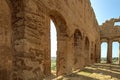 Ancient Greek Temple of Concordia in the Valley of the Temples of Agrigento, seen from inside in architectural details. Royalty Free Stock Photo