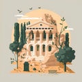 Ancient Greek temple in the desert. Vector illustration in flat style. Royalty Free Stock Photo