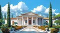 Ancient Greek temple historical reconstruction illustration.