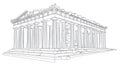 Parthenon Outline Drawing Ancient Greek Architecture, Doric Columns, Acropolis Landmark Royalty Free Stock Photo