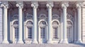 An ancient greek temple with pillars. Modern realistic antique building front with doric columns and marble arches