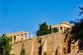 Ancient Greek Temples on Acropolis, View From Dionysiou Areopagitou Street, Athens, Greece Royalty Free Stock Photo