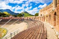 Ancient greek theatre panorama in Taormina, Sicily island, Italy Royalty Free Stock Photo