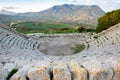 Ancient Greek theatre, panorama view of beautiful mountains from the last row, Segesta, Sicily Royalty Free Stock Photo