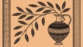 Ancient Greek urn with olive branches and geometric pattern, vector design Generative AI Royalty Free Stock Photo