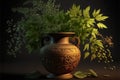 Ancient Greek vase with plants and leaves, pottery, ceramics and culture. generative AI