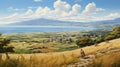Ancient Greek Village: A Realistic Oil Painting Of A Serene Tableland